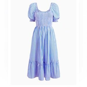 Hill House Home The Louisa Nap Smocked Midi Dress in Blueberry Stripe Size S